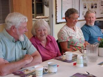 Newt Blakesley, left, and wife Cyndy Lewis, of Westport Island share a table with Mattie Welch and husband Mim Welch of Jefferson. SUSAN JOHNS/Wiscasset Newspaper