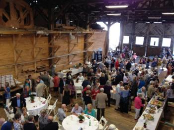 About 100 guests attended the party at Boothbay Harbor Shipyard. RYAN LEIGHTON/ Boothbay Register