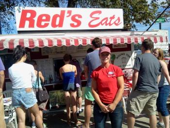 Debbie Gagnon stands in front of her establishment, Red's Eats, which sells in excess of 10 tons of lobster in their lobster rolls each summer. SUZI THAYER/Wiscasset Newspaper Debbie Gagnon stands in front of her establishment, Red's Eats, which sells in excess of 10 tons of lobster in their lobster rolls each summer. SUZI THAYER/Wiscasset Newspaper