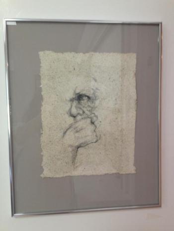 “The Thinker,” pen and ink by M.. Holland Bartsch. Courtesy of Mathias Fine Art