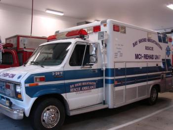 This 1991 ambulance arrived last month at the Edgecomb Fire Station, as a donation from an ambulance service in New York state. Fire Chief Roy Potter said he hopes it will wind up being used at fire scenes county-wide, as a “rehabilitation unit” for checking out firefighters after they have been inside a burning building. Potter discussed the ambulance with Edgecomb selectmen August 12. SUSAN JOHNS/Wiscasset Newspaper