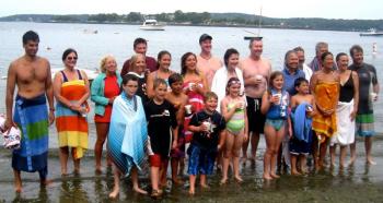 Cabbage Island swimmers gather on the Sprucewold beach. Courtesy of Joanne Carlisle