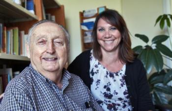 Roy Crawford, of East Boothbay, with Bobbi Jo McFarland, RN. McFarland, a Care Transitions Nurse at the Family Care Center, helped Crawford make the transition home after a recent stay in Maine Medical Center. Courtesy of Alan Crowell, Lincoln County Healthcare