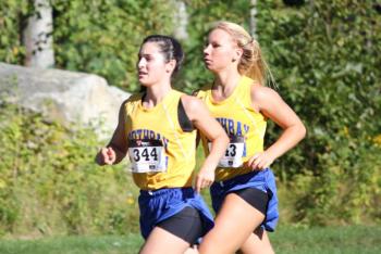 Sophia Thayer and Morgan Crocker finished second and third in Friday’s meet. Both girls ran well but slightly off their best. SUE MELLO/Boothbay Register.