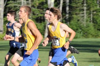 Dynamic duo seniors Benn Scully and Robert Campbell kicked off thde 2013 cross country season in high style on Friday at Medomak. SUE MELLO/Boothbay Register