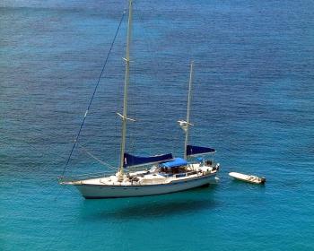 Sandcastle at anchor in the Virgin Islands. Sailing tip: “(Mayonnaise) doesn't need to be refrigerated,” Allen said, even in the heat of the Virgin Islands. “There's limited space for refrigeration in a boat's galley, and if anything doesn't need to be refrigerated, it isn't. What contaminates the mayonnaise is a knife or spoon that has touched other food before scooping out mayonnaise.” Courtesy of Rik Allen and Ann Gracie Sandcastle at anchor in the Virgin Islands. Sailing tip: “(Mayonnaise) doesn't need to be refrigerated,” Allen said, even in the heat of the Virgin Islands. “There's limited space for refrigeration in a boat's galley, and if anything doesn't need to be refrigerated, it isn't. What contaminates the mayonnaise is a knife or spoon that has touched other food before scooping out mayonnaise.”