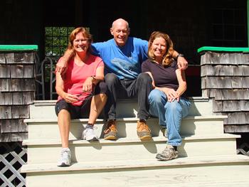 Nancy Thayer, Allen’s sister, Allen and Gracie sit on the steps at the big summer cottage Allen's grandfather, Frank Leonard Allen, built in 1912. The pair come to Boothbay Harbor every summer. When Allen's not sailing, Boothbay Harbor is his home port. While here, they stay in the cottage, which is at the top of Crest Avenue, beyond the Sprucewold cabins. The house has remained in the Allen family. It now belongs to the younger Allen and his three siblings, Nancy, Gregory and Bruce, and their familes. SUZI THAYER/Boothbay Register Nancy Thayer, Allen’s sister, Allen and Gracie sit on the steps at the big summer cottage Allen's grandfather, Frank Leonard Allen, built in 1912. The pair come to Boothbay Harbor every summer. When Allen's not sailing, Boothbay Harbor is his home port. While here, they stay in the cottage, which is at the top of Crest Avenue, beyond the Sprucewold cabins. The house has remained in the Allen family. It now belongs to the younger Allen and his three siblings, Nancy, Gregory and Bruce, and their familes.
