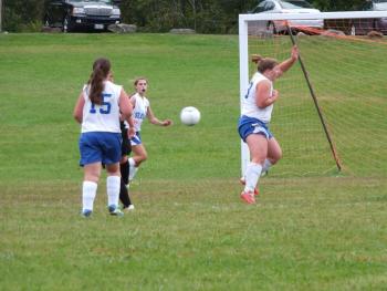 Brenna Alley deflects a shot on goal. RYAN LEIGHTON/Boothbay Register