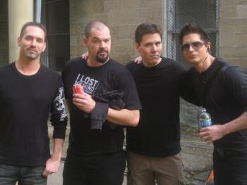 THE GHOST ADVENTURES TEAM plus one. From left, GA co-founder Nick Groff, Aaron Goodwin, Jeff Belanger (writer/researcher), cofounder Zak Bagans. Courtesy of Jeff Belanger THE GHOST ADVENTURES TEAM plus one. From left, GA co-founder Nick Groff, Aaron Goodwin, Jeff Belanger (writer/researcher), cofounder Zak Bagans. Courtesy of Jeff Belanger