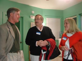 David Stapp, left, board chairman for the Wiscasset Area Chamber of Commerce, welcomes new chamber members Ted and Jill Hugger. The couple bought the Code Cove Inn in Edgecomb in September. Sheepscot Bay Physical Therapy, on Route 1 in Edgecomb, hosted the chamber's Business After Hours event on October 24. SUSAN JOHNS/Wiscasset Newspaper David Stapp, left, board chairman for the Wiscasset Area Chamber of Commerce, welcomes new chamber members Ted and Jill Hugger. The couple bought the Code Cove Inn in Edgecomb in September. Sheepscot Bay Physical Therapy, on Route 1 in Edgecomb, hosted the chamber's Business After Hours event on October 24. SUSAN JOHNS/Wiscasset Newspaper