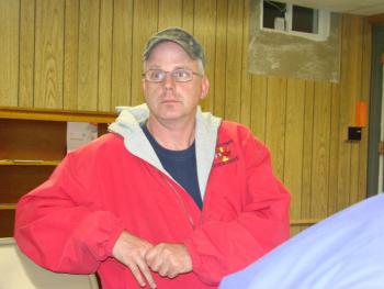 Edgecomb Fire Chief Roy Potter listens to comments by the planning board's vice chairman Barry Hathorne, at the October 21 Edgecomb selectmen's meeting. SUSAN JOHNS/Wiscasset Newspaper