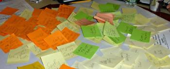 Ideas piled up on every table. KATRINA CLARK/Boothbay Register