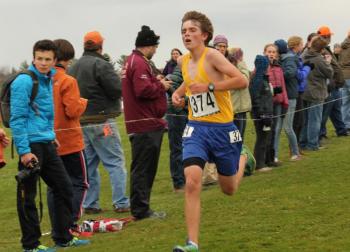 Displaying the consistency and strength that have been hallmarks of his running career, Campbell finishes fourth for BRHS, 11th overall at 18:24. SUE MELLO/Boothbay Register