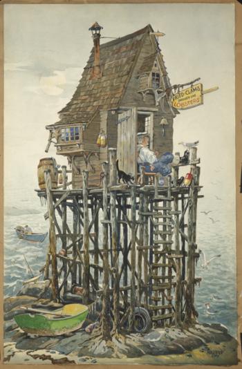 “OPEN FOR BUSINESS,” by the late watercolorist Maurice “Jake” Day will be on display at the Maine Art Prints Shop during the Twin Villages ArtWalk. 