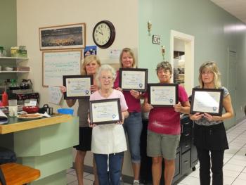 Marketplace Cafe sweeps the Wiscasset contest categories. From left are Kelley Lester, Shirley Main, Cindy Bradford, Tammy Blake and Gayna Shipley.