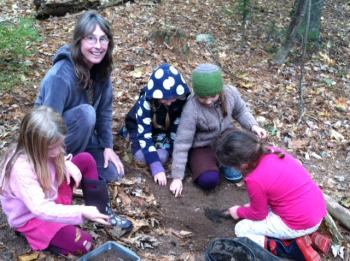 Julia Olsen with students at Juniper Hill School in Alna. Courtesy of Susie Stedman