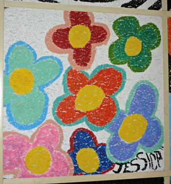 Found in the hallway outside the home economics room is current art teacher Jessica Nadeau’s tile. KATRINA CLARK/Boothbay Register