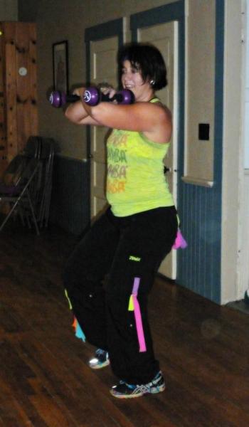 Sarah Brewer has certification in Zumba Toning, Core, and Glutes along with regular Zumba. Toning uses weights to build muscle while still dancing and burning calories. KATRINA CLARK/Boothbay Register
