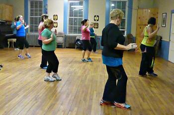 A class of students getting their groove on at the Lions Club. KATRINA CLARK/Boothbay Register