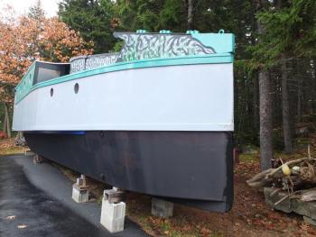 “The retirement plan” is a 37-foot trimaran that Lee plans to take down to Savannah someday. The hull is made from epoxy encapsulated plywood and will feature two wings extending from the side. RYAN LEIGHTON/Boothbay Register