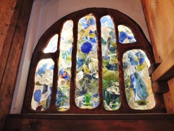 Stained shards of glass held together by silicone. RYAN LEIGHTON/Boothbay Register
