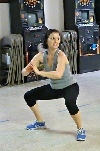 Student Brigitte Schlosser shows off her perfect form during class. KATRINA CLARK/Boothbay Register