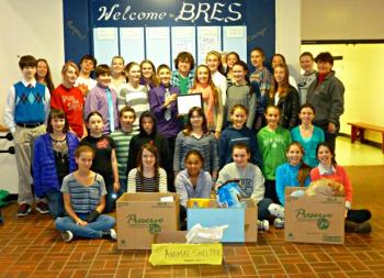 The LOAFS group with their Humane Society donations. From left, front row: Emma Hodgdon, Lily Sherburne, Dextany Colar, Tori Morin, Olivia Paolillo and Reagan Cola; second row: Mikayla Main, Carmela Edwards, Rick Hilscher, Stephen Reny, Isabelle Curtis, Maddie Gaudette, Sydney Mercier and Maddie McLellan; third row: Graham Bryer, Abby Teele, Cameron Crocker, Evy Case, Jay Hasch, Sydney Meader, Riley Sullivan, Annie Bryer and Mrs. Dorr; fourth row: Gabby Boord, Hunter Arsenault, Jo Shaw, Jackie McLoon, Jacob Brewer, Faith Blethen, Helen Hamblett, Page Brown, Summer Chamberlin and Emma Pearce. KATRINA CLARK/Boothbay Register