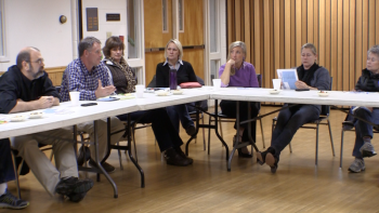 Andy Hamblett (second from left) discusses new ideas on how to utilize the region’s resources and assets to attract more visitors. RYAN LEIGHTON/ Boothbay Register