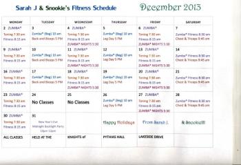 Zumba schedule for December.
