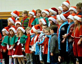 First graders sing “Suzy Snowflake” at the BRES Holiday concert. KATRINA CLARK/Boothbay Register