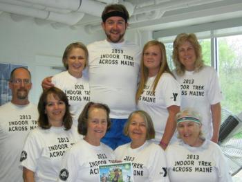 Some of the Trek Across Maine indoor participants got together for a group photo last winter. A new class is scheduled to start January 6. Pictured from left are, back row: Joe McSwain, Verna Lewis, Michael Maxim, Elizabeth Tilton, Margaret Schuler; front row: Anne Eames, Hildy Johnson, Lisa McSwain and Jeannie Hamrin. Courtesy of the YMCA Cycling, YMCA