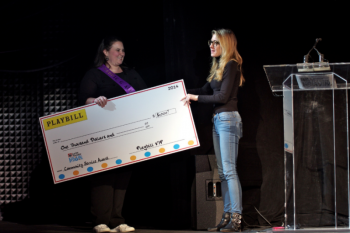 Emily Mirabile receives the Playbill Community Service award from Playbill Editor in Chief, Blake Ross. Courtesy of Emily Mirabile