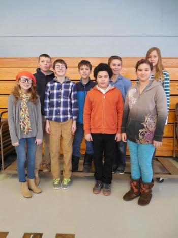 Boothbay Region Middle School sent a team and four individual competitors to the Alpha Chapter Math Club Competition. They are, from left, front row: Ellie Hilscher, Will Perkins, Bayly Gaughan-Carrusco, Ciara Pitcher; and from left, back row: Nick Morley, Max Hoecker, Rick Hilscher and Loren Genrich. Courtesy of Rita Arnold