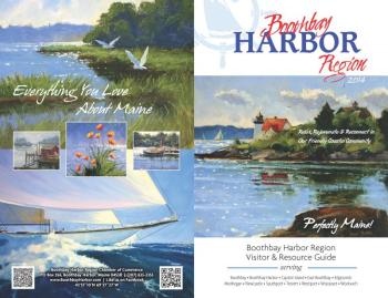The back and front cover of the 2014 Boothbay Harbor Region Guide features the artwork of Brad Betts. Courtesy of the Boothbay Harbor Region Chamber of Commerce