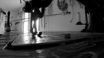 An old sewing machine at Nat Wilson’s shop that’s used to seam the sails of the Charles W. Morgan sailing ship. It was not uncommon to have machine sewn sails in the 19th Century. RYAN LEIGHTON/Staff Reporter
