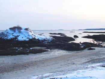 Kitten Island at Hendricks Head Beach isn't living up to its warm and cuddly name on this cold February day. SUZI THAYER/Boothbay Register