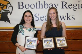Girls Nordic plaque winners, from left, Sophia Thayer and Angela Machon. KEVIN BURNHAM/Boothbay Register Nordic