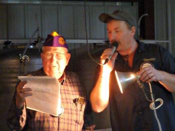 Harry Pinkham, left, hosted the Tavern Trivia about the Lions Club, assisted by Win Mitchell, right. Pinkham is the only remaining active charter member of the Lions Club (the group that originally purchased the building). KATRINA CLARK/Boothbay Register