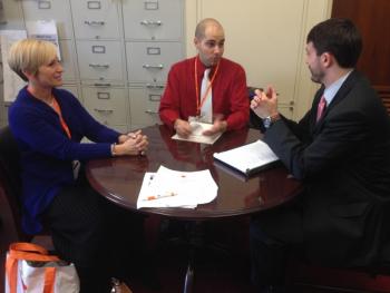 Sharon Goldhirsch, left, and Jerry Waterbury of New Orleans work with an aid from Congressman Steve Scalise’s office. Courtesy of Sharon Goldhirsch