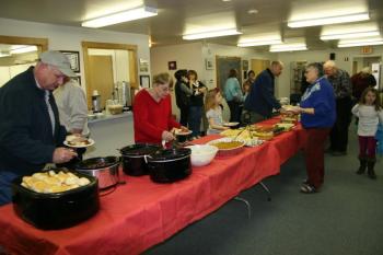 The buffet line stays busy. KEVIN BURNHAM/Boothbay Register