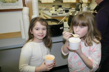 The chowder was just right for these two young girls. KEVIN BURNHAM/Boothbay Register