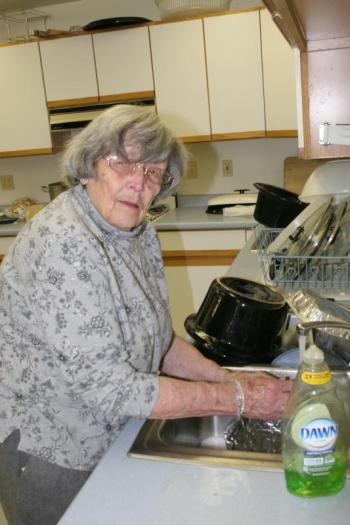 Every public dinner needs a dedicated dishwasher and Mary Ev Friant was up to the task. KEVIN BURNHAM/Boothbay Register