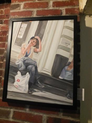 "Dinner Plans" (from Moments in Time Urban Landscapes series) 20 by 16-inch oil by Lynne Seitzer Lynne Seitzer