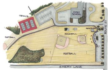 A plan by Danielle Betts showing the redesigned area where the old tennis courts were located. Courtesy of Danielle Betts of the Knickerbocker Group