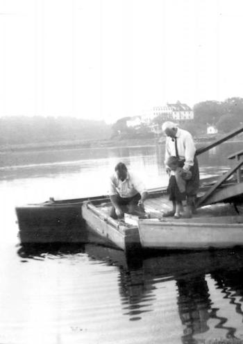 Near the water in this circa 1943 photo are Arthur L. Corbin Jr., left, childhood friend of World War II monuments man Deane Keller; Keller’s eldest son Deane G. Keller; and Deane Keller’s father, Albert G. Keller. Courtesy of the Keller family Arthur Corbin, Deane G. Keller, Albert Keller