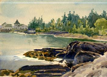 Fish hatchery watercolor by Deane Keller, circa 1962, more than a decade and a half after he traveled Italy as a monuments man. Courtesy of the Keller family Fish Hatchery