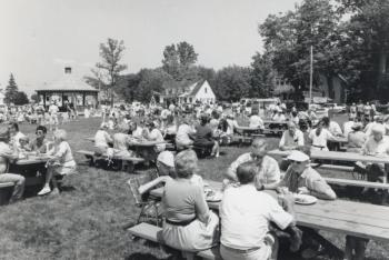 A community gets together at the Boothbay common. Over the years the Boothbay Civic Association has continued to keep the community spirit alive and well through many community suppers and get-togethers. File photo