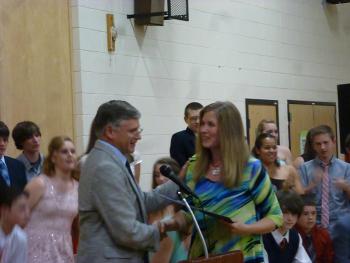 Sen. Chris Johnson recognizing Lincoln County Teacher of the Year Cory Chase. KATRINA CLARK/Boothbay Register