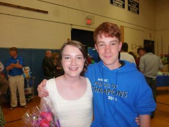 Incoming sophomore Noah Sherburne, right, congratulates his sister Lillian Sherburne. KATRINA CLARK/Boothbay Register