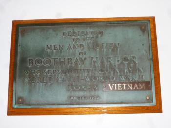 A plaque on the wall near the library's entrance honoring veterans lost in Vietnam and Korea. KATRINA CLARK/Boothbay Register